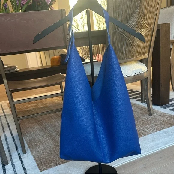 Anthropologie Viral Cobalt Blue Leather Hobo Shoulder Bag - Picture 4 of 4